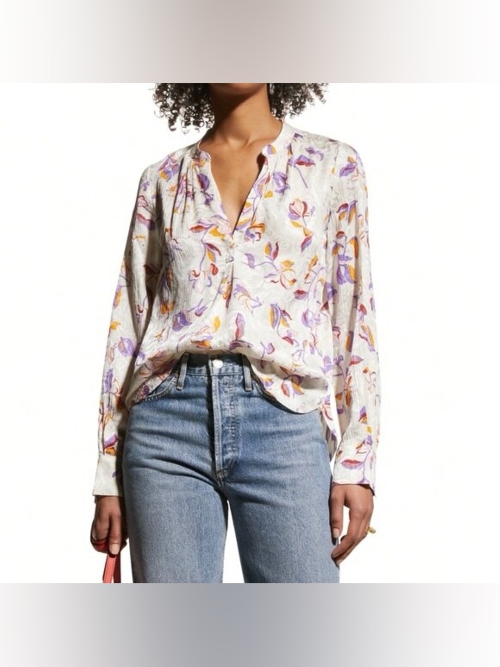 Zadig & Voltaire Tink Floral Print Long Sleeve Blouse Top V-Neck Lightweight